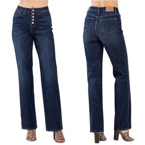 Judy Blue Straight Fit Button Fly Jeans Dark Wash Denim